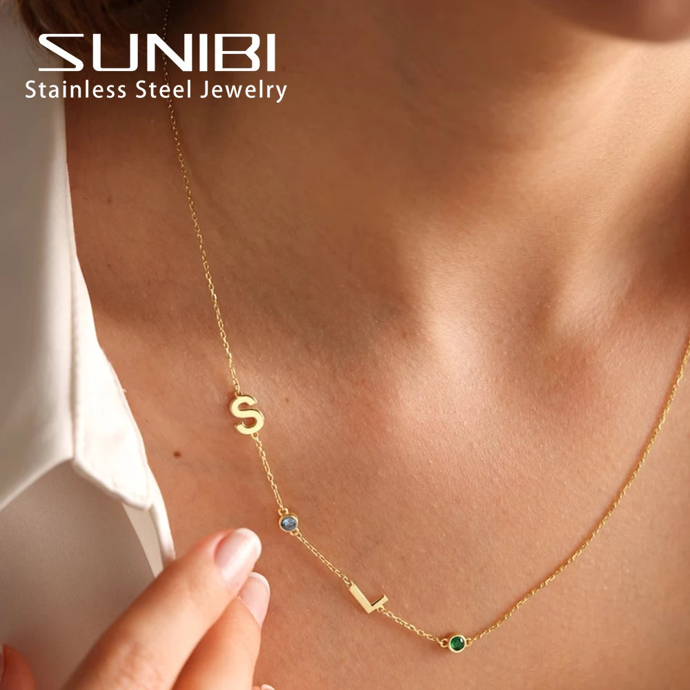 Birthstone and Initial Necklace