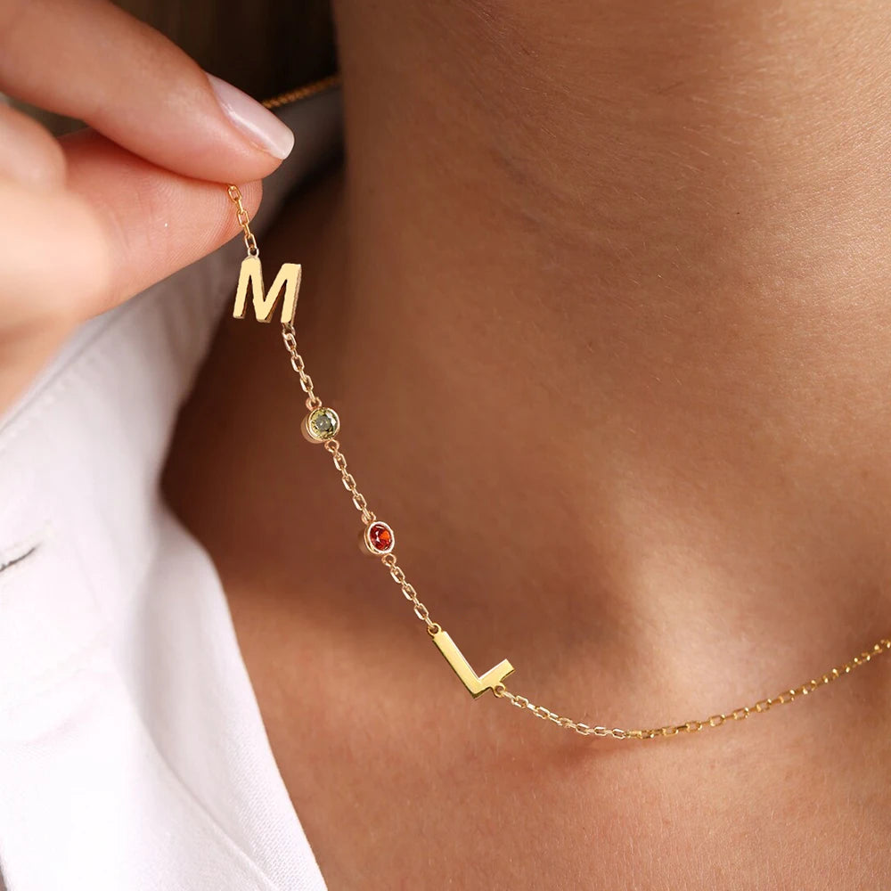 Birthstone and Initial Necklace