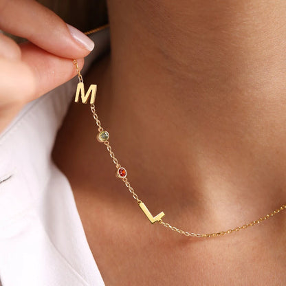 Birthstone and Initial Necklace