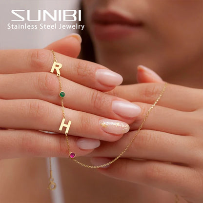 Birthstone and Initial Necklace